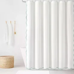 Kirklands Home Shower Curtains|White Blue Scalloped Coastal Shower Curtain