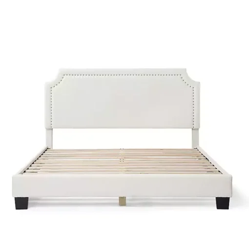 Kirklands Home Beds & Headboards|Boucle Scalloped Corey Queen Platform Bed White