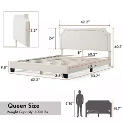 Kirklands Home Beds & Headboards|Boucle Scalloped Corey Queen Platform Bed White