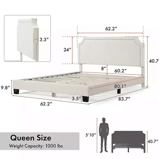 Kirklands Home Beds & Headboards|Boucle Scalloped Corey Queen Platform Bed White
