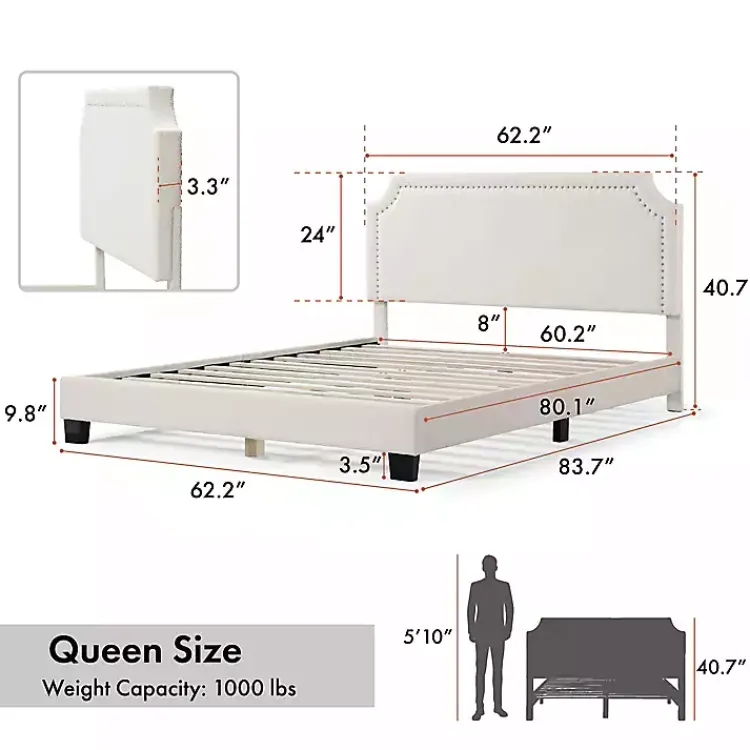 Kirklands Home Beds & Headboards|Boucle Scalloped Corey Queen Platform Bed White