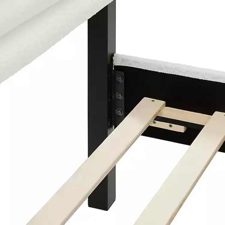 Kirklands Home Beds & Headboards|White Boucle Upholstered Black Canopy Queen Bed