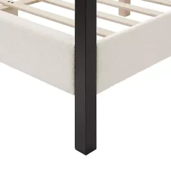 Kirklands Home Beds & Headboards|White Boucle Upholstered Black Canopy Queen Bed