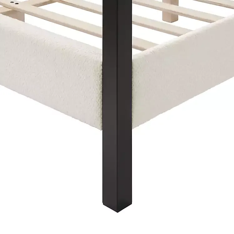 Kirklands Home Beds & Headboards|White Boucle Upholstered Black Canopy Queen Bed