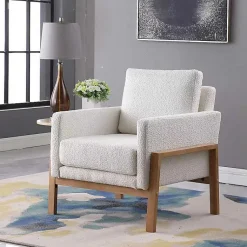 Kirklands Home Accent Chairs|Boucle Wood Frame Accent Chair White
