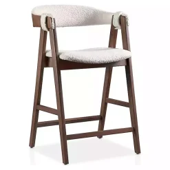 Kirklands Home Bar Stools & Counter Height Stools|Boucle Wood Penny Counter Stools, Set of 2 White