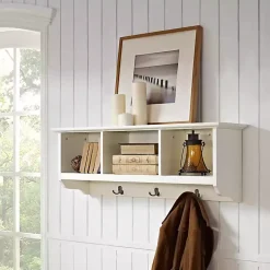 Kirklands Home Wall Storage|White Brenna Storage Shelf with Hooks