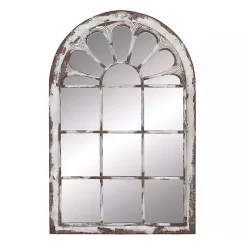 Kirklands Home Decorative Mirrors|White Brown Rustic Window Iron Frame Wall Mirror