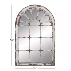 Kirklands Home Decorative Mirrors|White Brown Rustic Window Iron Frame Wall Mirror