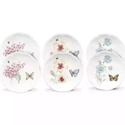 Kirklands Home Dinnerware|White Butterfly Meadow Appetizer Plates, Set of 6