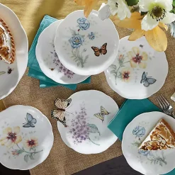 Kirklands Home Dinnerware|White Butterfly Meadow Appetizer Plates, Set of 6