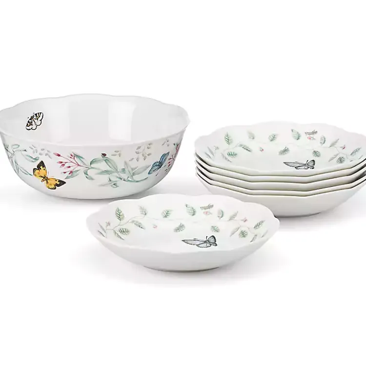 Kirklands Home Dinnerware|White Butterfly Meadow 7-pc. Bowl Set
