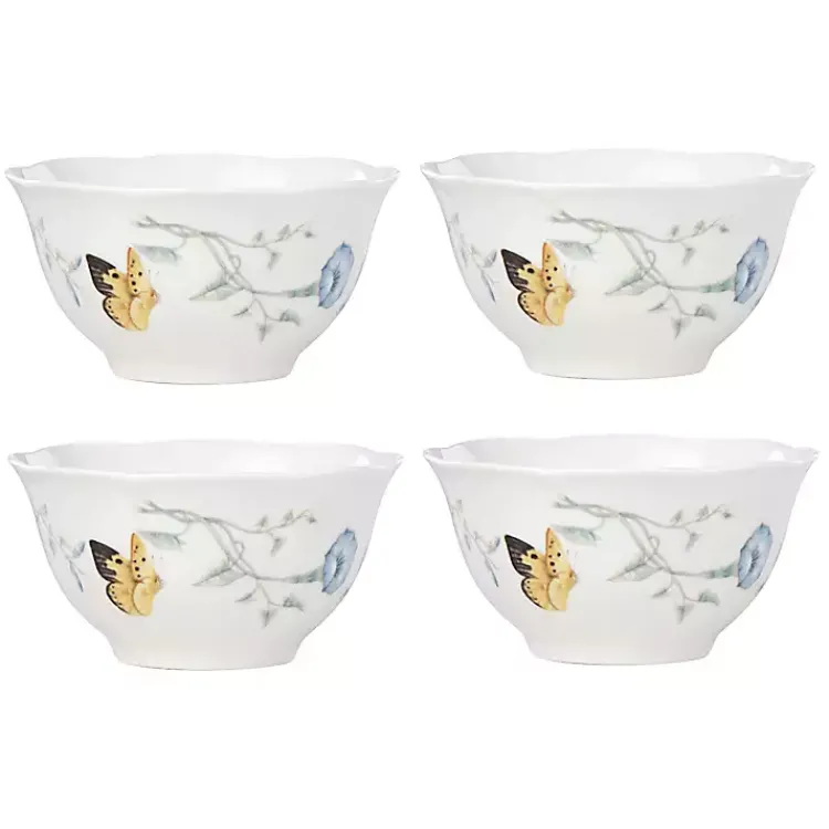 Kirklands Home Dinnerware|White Butterfly Meadow Rice Bowls, Set of 4
