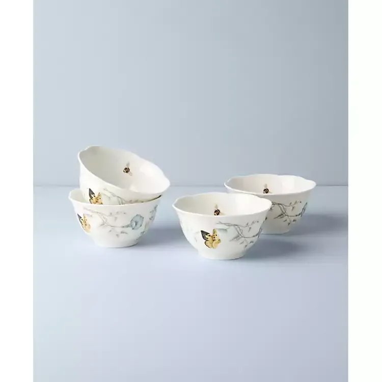 Kirklands Home Dinnerware|White Butterfly Meadow Rice Bowls, Set of 4