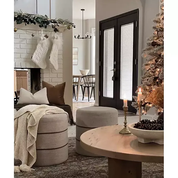 Hot Cable Knit Stockings with Fur Trim, Set of 2 Christmas Stockings & Stocking Holders