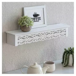 Kirklands Home Shelves|White Carved Floral Wall Shelf