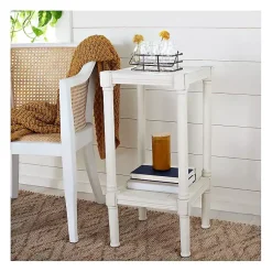 Kirklands Home Accent & End Tables|Carved Pinewood Farmhouse Accent Table White