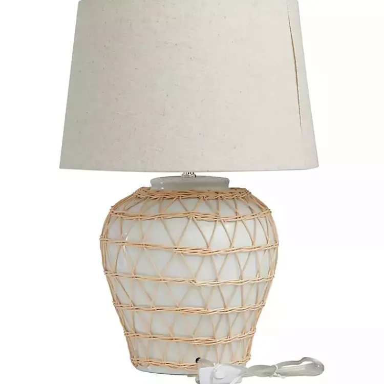 Kirklands Home Table Lamps|Ceramic and Jute Woven Table Lamp White