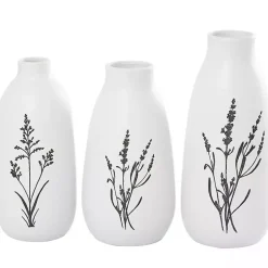 Best White Ceramic Botanical Print Vases, Set of 3 Vases