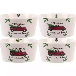 Kirklands Home Dinnerware|White Ceramic Christmas Ramekins, Set of 4