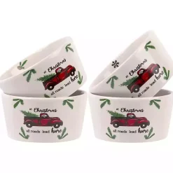 Kirklands Home Dinnerware|White Ceramic Christmas Ramekins, Set of 4