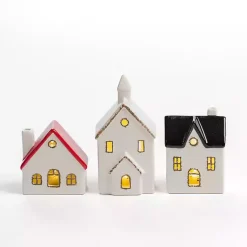 Outlet White Ceramic House & Church 3-pc. Figurine Set Christmas Decorations