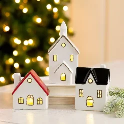 Outlet White Ceramic House & Church 3-pc. Figurine Set Christmas Decorations