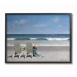 Kirklands Home Framed Art|White Chairs on the Beach Framed Giclee Canvas Art