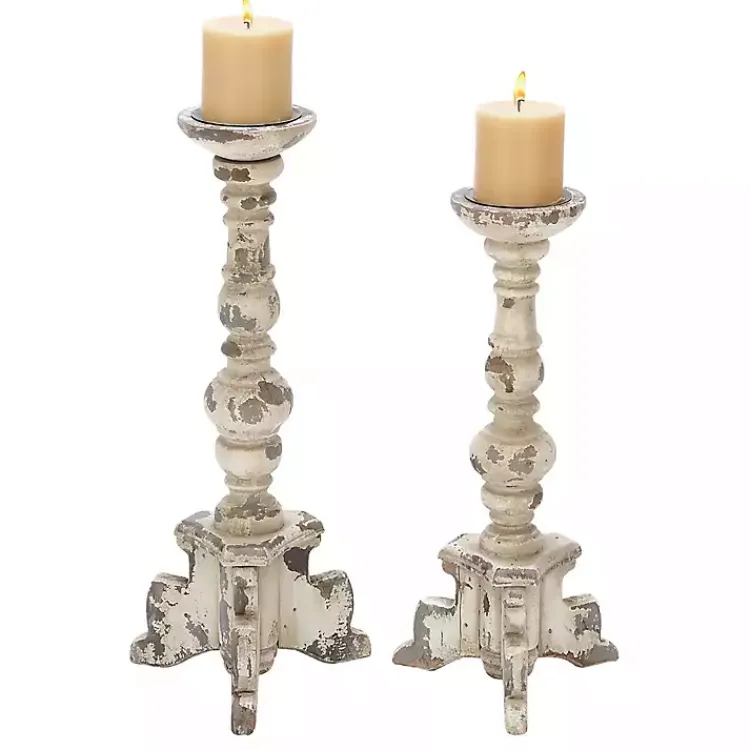 New Chipped Wood Pillar Candle Holders, Set of 2 Candle Holders