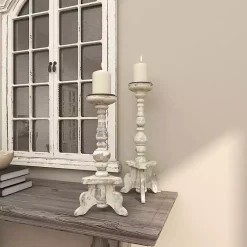 New Chipped Wood Pillar Candle Holders, Set of 2 Candle Holders