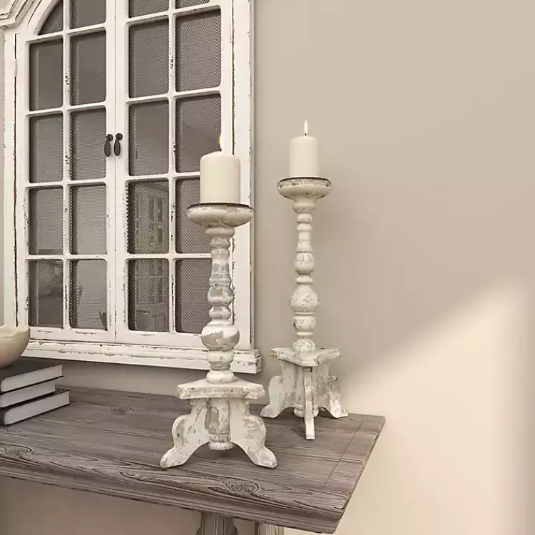 New Chipped Wood Pillar Candle Holders, Set of 2 Candle Holders