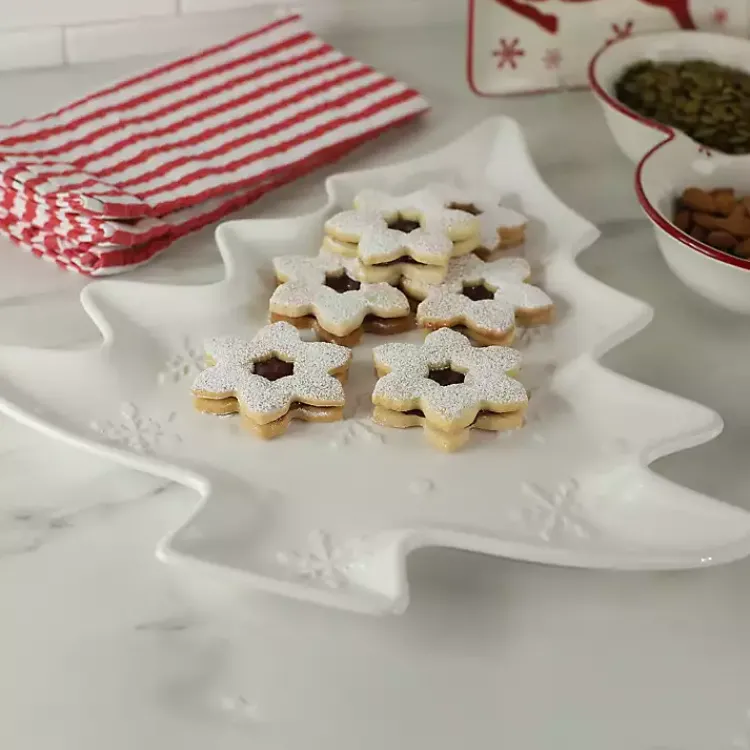 Kirklands Home Serving & Entertaining|Christmas Tree & Snowflakes Serving Platter White