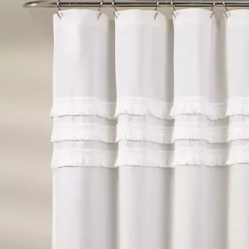 Kirklands Home Shower Curtains|Ciel Tassel Shower Curtain White