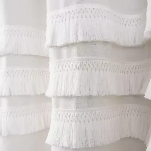 Kirklands Home Shower Curtains|Ciel Tassel Shower Curtain White