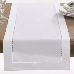 Kirklands Home Table Linens|Classic Hemstitch Border Polyester Runner White