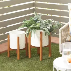 Kirklands Home Planters|Corrugated Iron and Wood Planters, Set of 2 White
