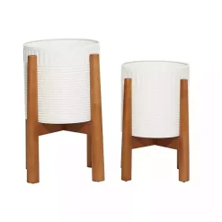 Kirklands Home Planters|Corrugated Iron and Wood Planters, Set of 2 White