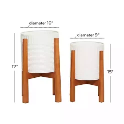 Kirklands Home Planters|Corrugated Iron and Wood Planters, Set of 2 White