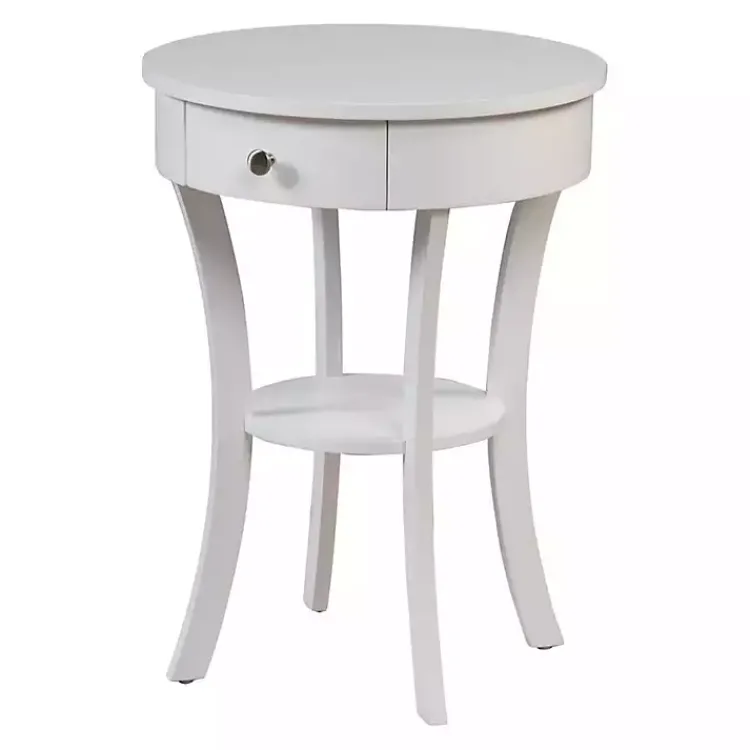 Kirklands Home Accent & End Tables|Curved Legs Round Drawer Accent Table White
