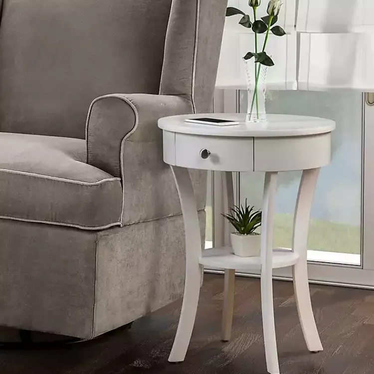 Kirklands Home Accent & End Tables|Curved Legs Round Drawer Accent Table White