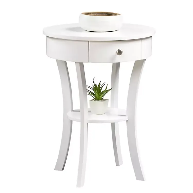Kirklands Home Accent & End Tables|Curved Legs Round Drawer Accent Table White