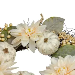 Outlet White Dahlia and Pumpkin Harvest Wreath Fall