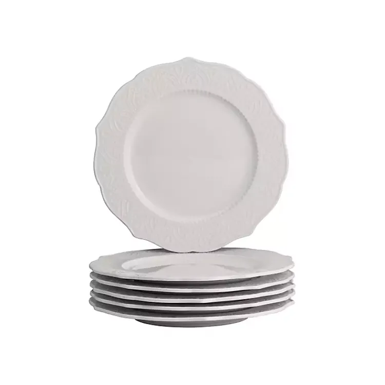 Kirklands Home Dinnerware|Dahlia Embossed Side Plates, Set of 6 White