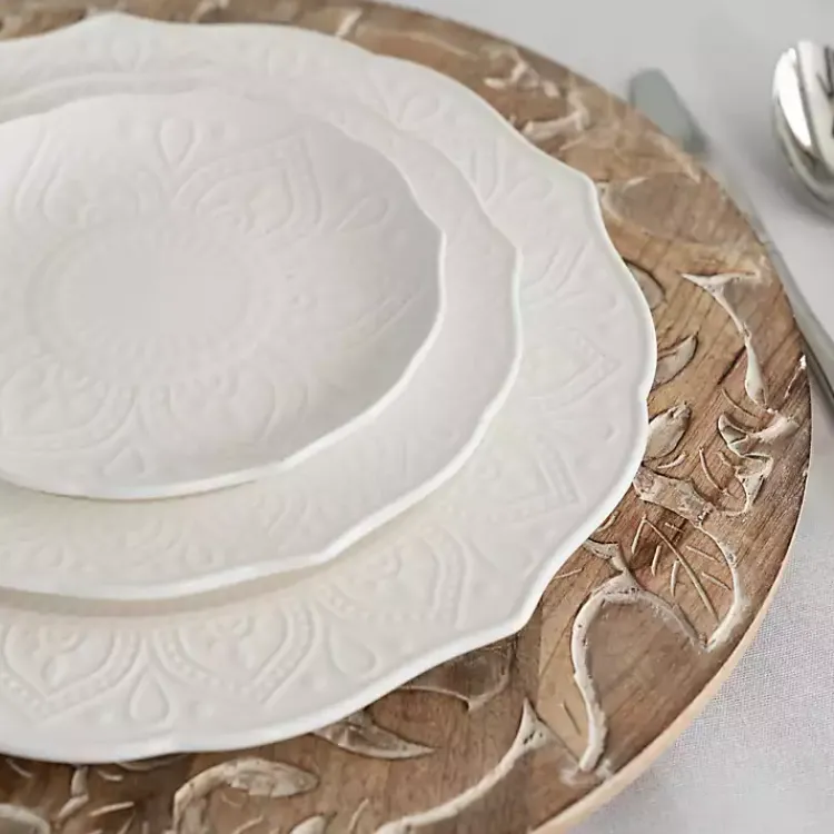 Kirklands Home Dinnerware|Dahlia Embossed Side Plates, Set of 6 White