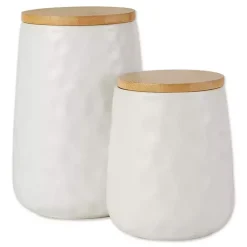 Kirklands Home Kitchen Storage|Dimpled Bamboo Canisters, Set of 2 White