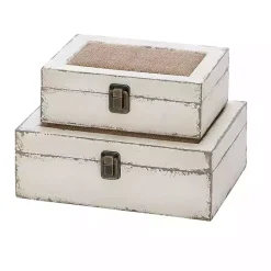 Clearance Distressed Burlap Wooden Boxes, Set of 2 Baskets & Boxes