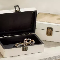 Clearance Distressed Burlap Wooden Boxes, Set of 2 Baskets & Boxes