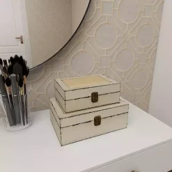 Clearance Distressed Burlap Wooden Boxes, Set of 2 Baskets & Boxes