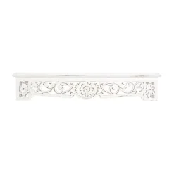 Kirklands Home Shelves|White Distressed Wood Carved Floral Shelf