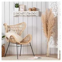 Kirklands Home Shelves|White Distressed Wood Carved Floral Shelf